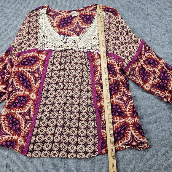 Bila Blouse Womens XXL Boho Peasant Top Lace Trim Rayon Bohemian Hippie Retro - Picture 4 of 7